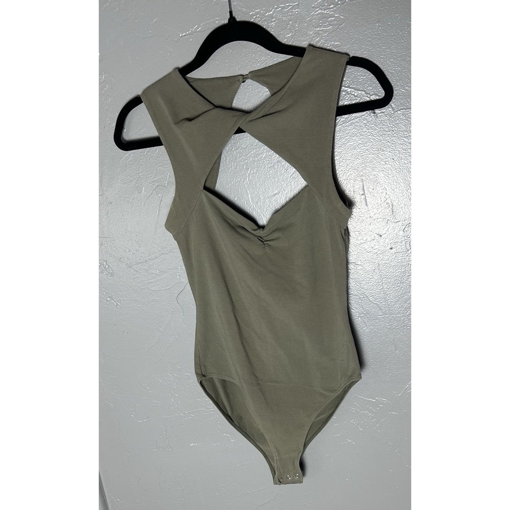 FP Intimately By Free People‎ Olive Cut Out Sleeveless Body Suit W/ Snaps SIZE S